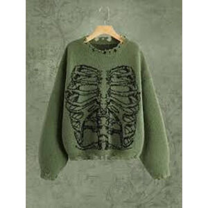 Goth Skeleton Rib Cage Distressed Super Soft Sweater Halloween Vibes Women Large